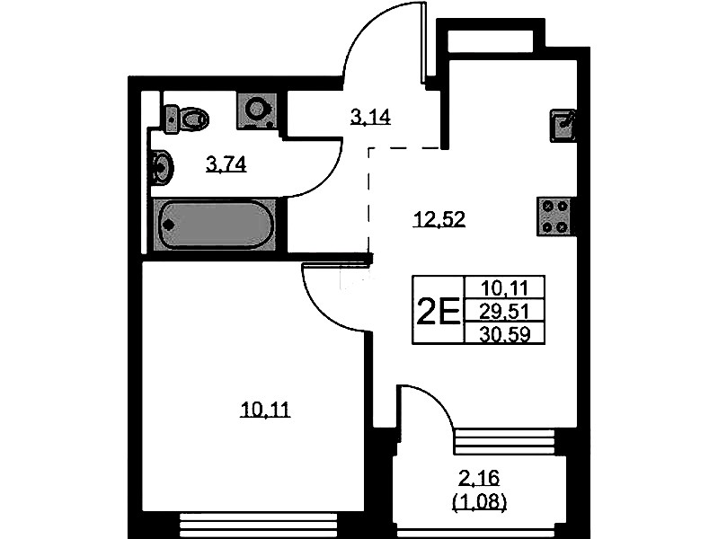 1-комнатная квартира 30.59 м², 3/9 эт., ЖК «GloraX Новоселье»